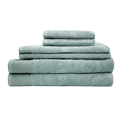 Bambury Lotus Combed Cotton Shower Bath/Hand Towel 6 Piece Set, Blue