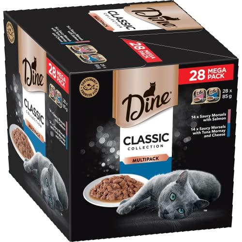 DINE Classic Collection Adult Wet Cat Food Saucy Morsels Salmon & Tuna Multipack 28 x 85g Trays