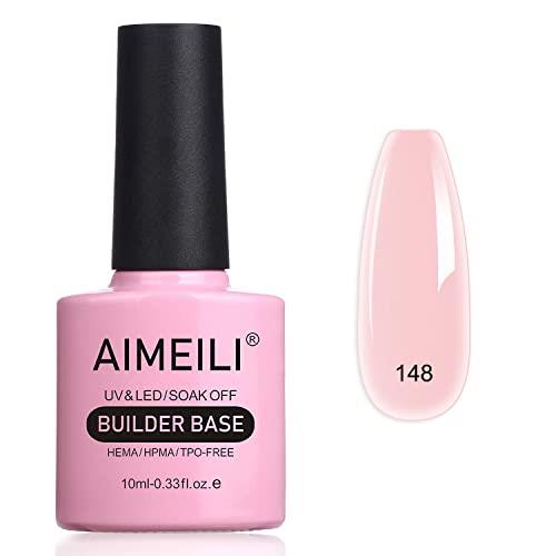 AIMEILI 5 in 1 Builder Base Nail Polish Gel, Strengthener Gel Translucent Cover Soft Nude Color Jelly Gel Hard Gel Nail Extension Nail Enhancement Reinforce Lacquer Gel 10ML-148