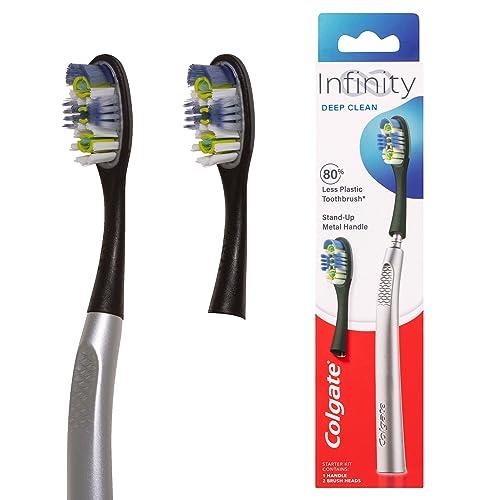 Colgate Infinity Deep Clean Manual Toothbrush Starter Kit, Soft Bristles Replaceable Head, Stand-Up Metal Handle