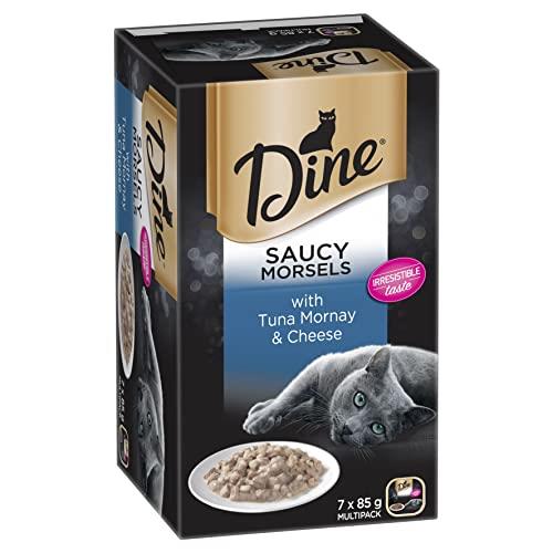 DINE Classic Collection Adult Wet Cat Food Saucy Morsels With Tuna & Cheese 7 x 85g, 6 Pack (42 Trays)