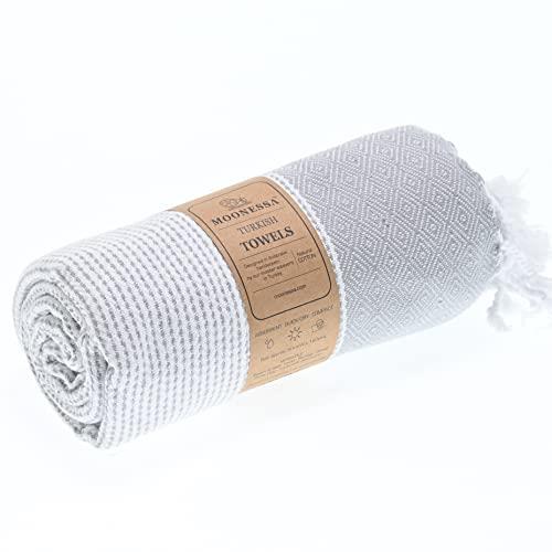 MOONESSA Milan Series Turkish Towel, Grey - 100% Premium Cotton, 410G, Super Soft, Fast Drying, Absorbent