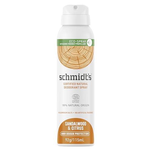 Schmidt's Certified Natural Aerosol Deodorant Spray, Sandalwood & Citrus, 48h Odour Protection 115ml
