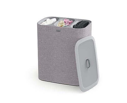 Joseph Joseph Tota Trio 90-litre Laundry Separation Basket with lid, 3 Removable Washing Bags with Handles - Grey