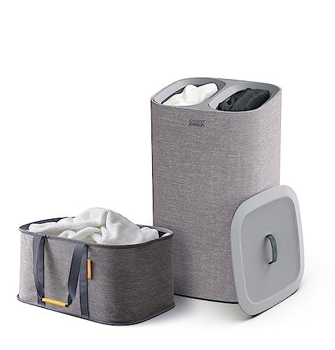 Joseph Joseph Laundry 2 Piece Set - Hold-All 35L Collapsible Washing Basket and Tota 60L Laundry Separation Hamper with 2 Removeable Bags - Grey