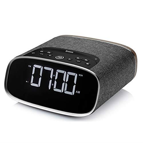 VQ Lark DAB Plus Digital Clock Radio with Bluetooth, Black and Walnut