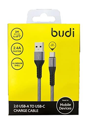Budi Type C to USB Charge/Sync Braided Cable, 2 Meter Length