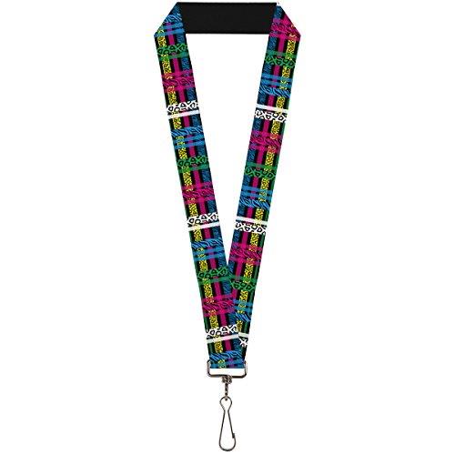 Buckle-Down Lanyard, Plaid and Animal Skins Black/Neon Multicolour, 22 Inch Length x 1 Inch Width