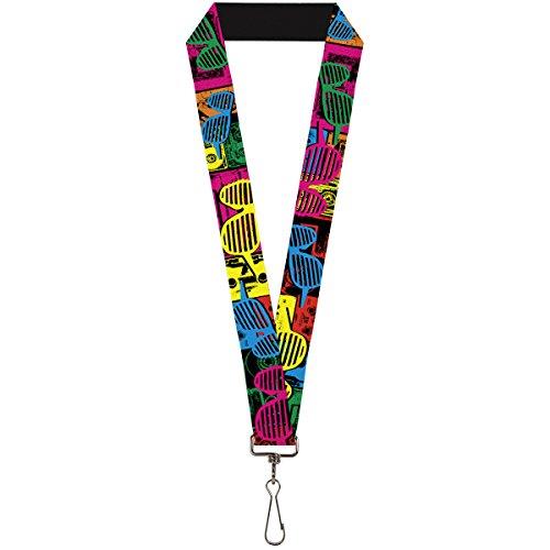Buckle-Down Lanyard, Eighties Shades Tapes Black/Neon Multicolour, 22 Inch Length x 1 Inch Width