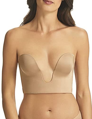 Finelines Womens Refined 4 Way Strapless Convertible Bustier Plunge Bra, Nude, 12 34C US