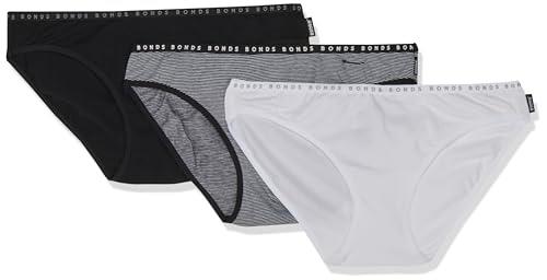 Bonds Women's Underwear Hipster Bikini Brief, Mini Stripe / White / Black, 20