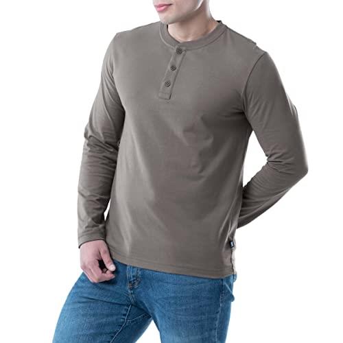 Lee Men's Long Sleeve Soft Washed Cotton Henley T-Shirt, Smoked Pearl, Large