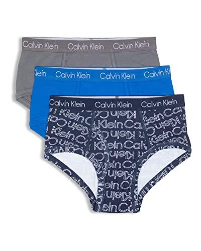 Calvin Klein Boys Cotton Stretch Brief 3PK Black Iris Ck Sketch/Victoria Blue/Castlerock 8-10