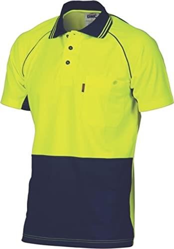 DNC Hi-Vis Cotton Backed Cool Breeze Contrast Short Sleeve Polo Jersey, X-Large, Yellow/Navy