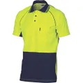 DNC Hi-Vis Cotton Backed Cool Breeze Contrast Short Sleeve Polo Jersey, X-Large, Yellow/Navy