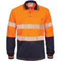 DNC Workwear Men's Hi-Vis Segment Taped Mircomesh Long Sleeve Polo Shirt, Orange/Navy, X-Large