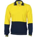 DNC Workwear Men's Hi-Vis Cool Breeze Cotton Jersey Food Industry Long Sleeve Polo Shirt, Yellow/Navy, Small