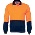 DNC Workwear Men's Hi-Vis Two Tone Food Industry Long Sleeve Polo Shirt, Orange/Navy, X-Small