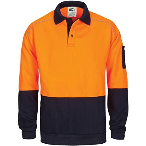 DNC Hi-Vis Rugby Top Windcheater Jacket with Two Side Zipped Pockets, Small, Orange/Navy