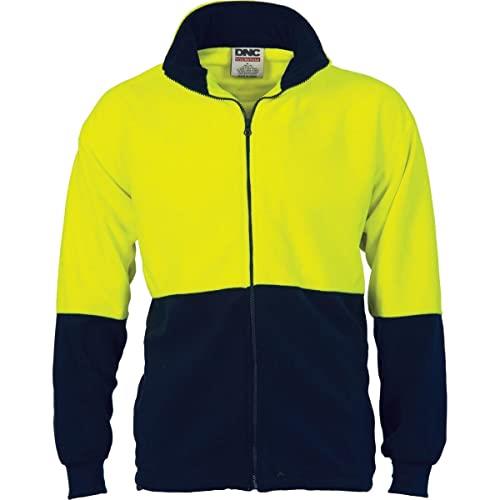 DNC Workwear Unisex Hivis Two Tone Full Zip Polar Fleece - Yellow/Navy - X-Large
