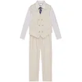 Calvin Klein Boys' 4-Piece Formal Suit Set, Vest, Pants, Collared Dress Shirt, and Tie, Cream/Purple, 8