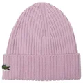 Lacoste Unisex Adult's Essentials Ribbed Wool Beanie, Pink, One Size