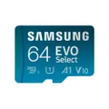 SAMSUNG EVO Select Micro SD -Memory -Card + Adapter, 64GB microSDXC 130MB/s Full HD & 4K UHD, UHS-I, U1, A1, V10, Expanded Storage for Android Smartphones, Tablets, Nintendo -Switch (MB-ME64KA/AM)
