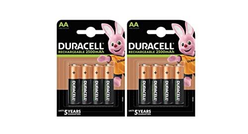 8 x Duracell AA Rechargeable 2500 mAh (2 Blister Packs of 4 Batteries) 8 Rechargeable Batteries