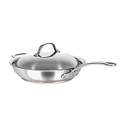 Chasseur Le Cuivre Saute Pan with Lid & Helper Handle, 28 cm Size, Stainless Steel/Copper