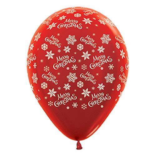 Sempertex Merry Christmas Snowflakes Latex Balloons 6 Pieces, 30 cm Size, Metallic Red