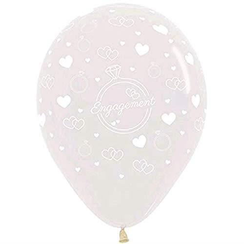 Sempertex Engagement Diamond Rings & Hearts Latex Balloons 6 Pieces, 30 cm Size, Crystal Clear