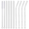 ALINK 8-Pack Reusable Clear Glass Straws with Cleaning Brush 10mm Wide Glass Smoothie Straws
