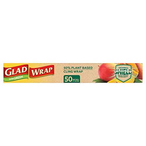 Glad To Be Green 50% Plant Based Cling Wrap, 50 Metre Clear Food Wrap, 50m x 30cm, 1 Count