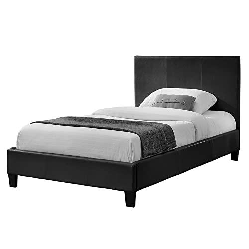 HEQS Monica PU Leather Bed, Queen, Black, PU Leather Upholstery, MDF & Steel Frame, Foam Padding, Bedroom Furniture