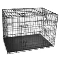 Floofi Dog Crate, Pet Cage Puppy Cat, Foldable Thin Metal, Kennel House Portable 3 Doors, Floor Protecting Feet & Leak Proof Dog Tray, PVC Plastic Materials (24 Inch)