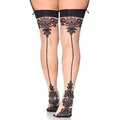 Leg Avenue Women's Contrast Color Sheer Backseam Thigh Highs, Nude/Black, One size