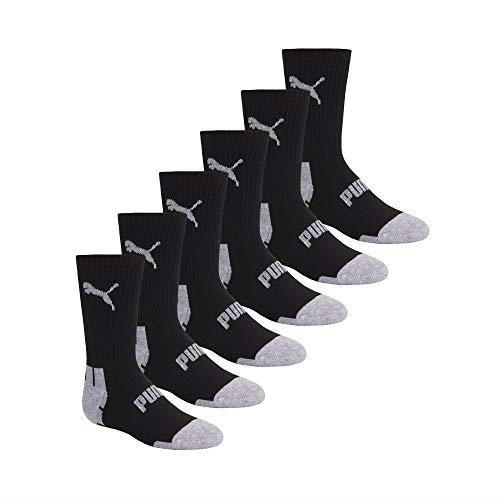 PUMA boys 6 Pack Crew Cut Socks, Black/Grey, 5-6.5