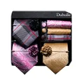 Dubulle Lot 3 PCS Classic Men's Silk Tie Set Paisley Stripe Necktie for Men Pocket Square Gift Box Multiple Sets, D Pink Gold, Medium