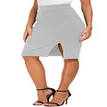 Urban CoCo Women's Knee Length Stretch Pencil Skirt High Waisted Bodycon Midi Straight Skirt, Light Grey, Large