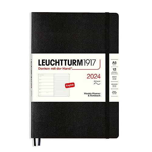 LEUCHTTURM1917 367788 Weekly Calendar & Notebook Softcover Medium (A5) 2024, 12 Months, Black, English