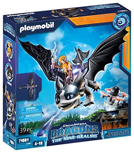 PLAYMOBIL DreamWorks Dragons 71081 The Nine Realms - Thunder & Tom, Dragons Figure and Toy Dragon with Shooting Function and Light Module, for Children from 4 Years