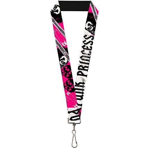 Buckle-Down Lanyard, Punk Princess with Zippers and Skulls, 22 Inch Length x 1 Inch Width