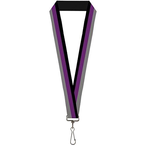 Buckle-Down Lanyard, Stripes Black/Purple/Grey, 22 Inch Length x 1 Inch Width