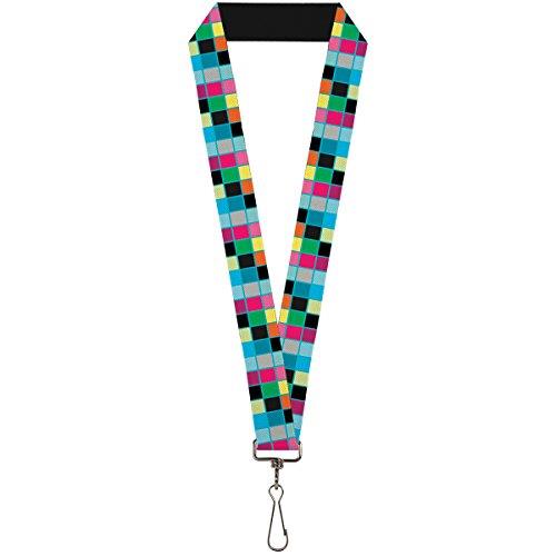 Buckle-Down Lanyard, Checker with Outline Bright Pastel Multicolour, 22 Inch Length x 1 Inch Width