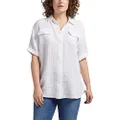 Jag Jeans Women's Textured Short-Sleeve Shirt, White, Large