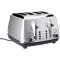 De'Longhi Icona Classic Toaster CTO4003.S, 4 Slot Toaster with Reheat and Defrost Functions, Separated Control Panels, 6 Browning Levels, Pull Crumbs Trays, Stainless Steel, 1800 W, Silver