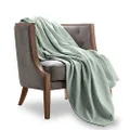 VELLUX Cotton Woven Blanket by - Natural, Cozy, Warm, Chevron Textured, Pet-Friendly, All-Seasons - Sea Gray Mist-Seafoam Twin 66 x 90
