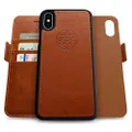 Dreem Fibonacci 2-in-1 Wallet Case for Apple iPhone X & Xs - Luxury Vegan Leather, Magnetic Detachable Shockproof Phone Case, RFID Card Protection, 2-Way Flip Stand - Caramel