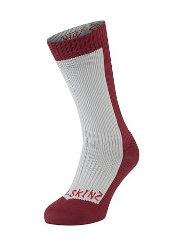 SEALSKINZ Unisex Waterproof Cold Weather Mid Length Sock, Grey/Red, Large
