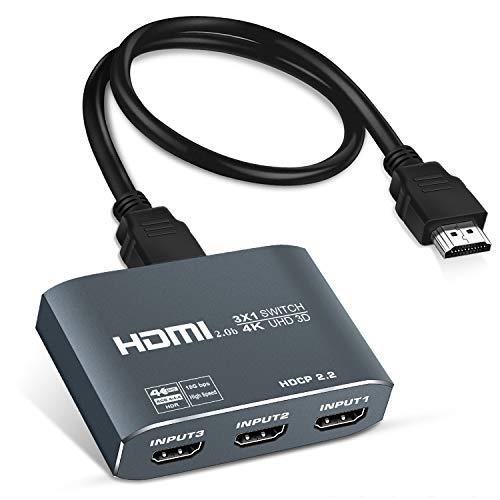 HDMI Switch 3 in 1 Out 4K@60Hz【with 1.2M HDMI 2.0 Cable】, avedio links 3x1 HDMI Multi Port Switch, 3 Way HDMI Selector Switcher Support HDCP 2.2, HDR 10, Compatible with Fire TV Stick, PS5, PS4